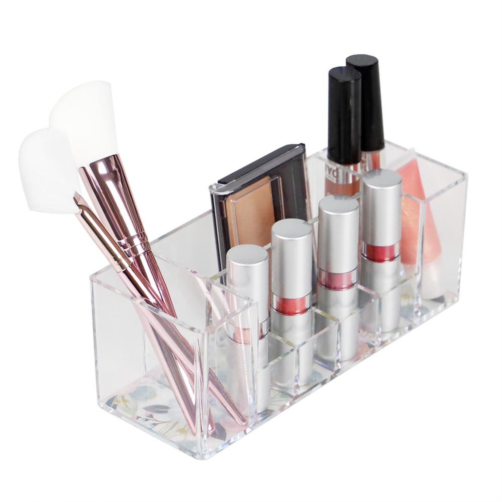 12 pieces of Home Basics Floral Large Plastic Cosmetic Organizer, Clear