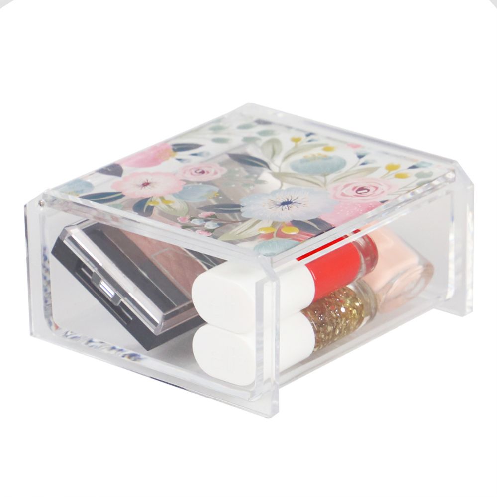 12 pieces of Home Basics Floral Plastic Cosmetic Box, Clear