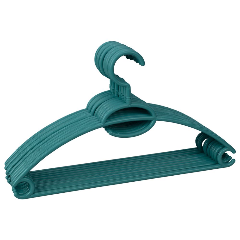 12 pieces Home Basics Tubular Plastic Hanger With Concave Sides And Center  Accessory Hook, (pack Of 10), Turquoise - Hangers - at 