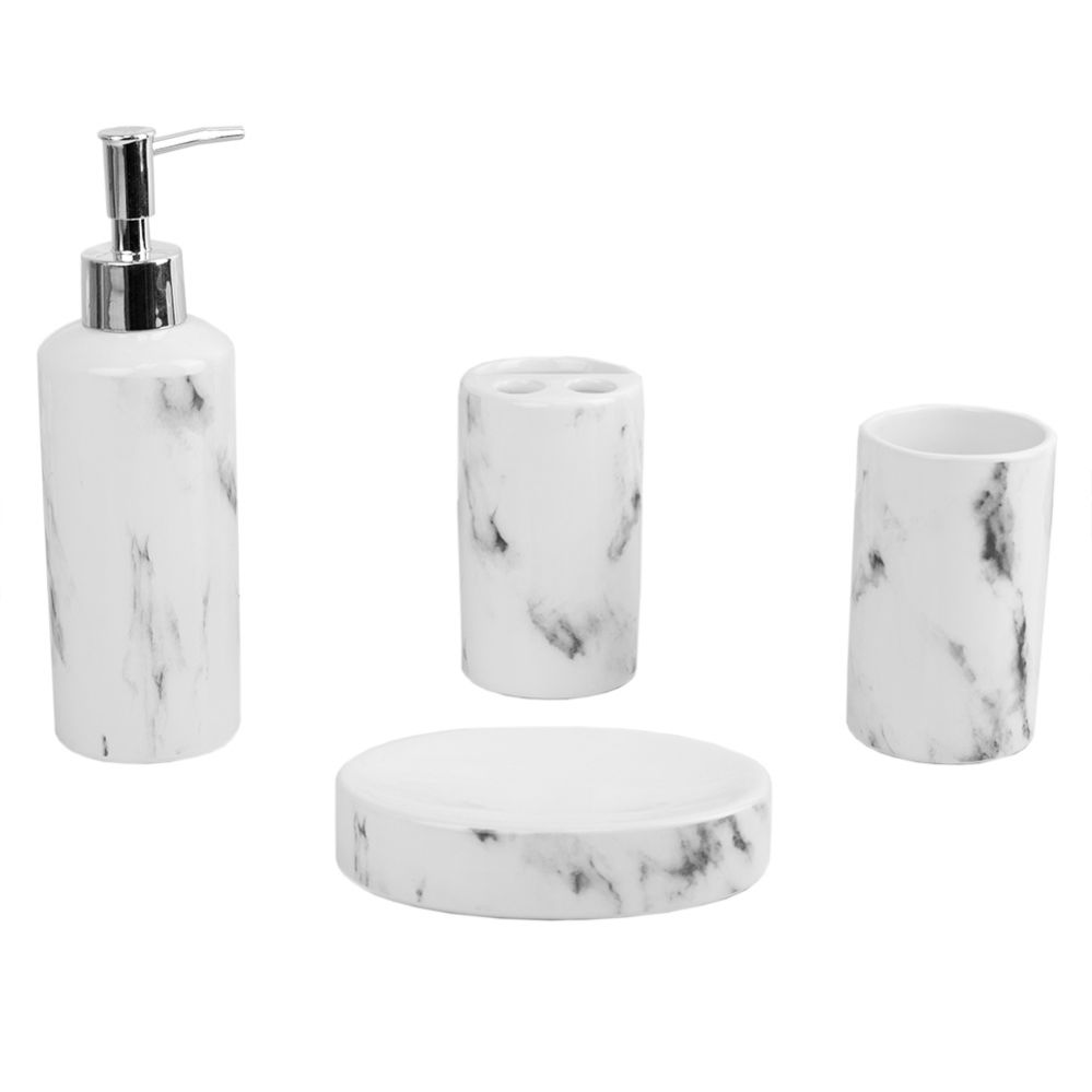 12 pieces of Home Basics Marble Ceramic 4 Piece Bath Accessory Set, White
