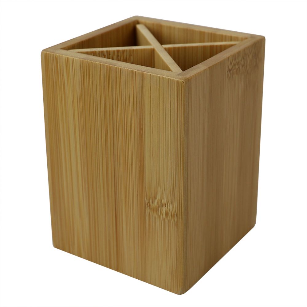 6 pieces of Home Basics 4 Section Square Bamboo Pen Holder, Natural