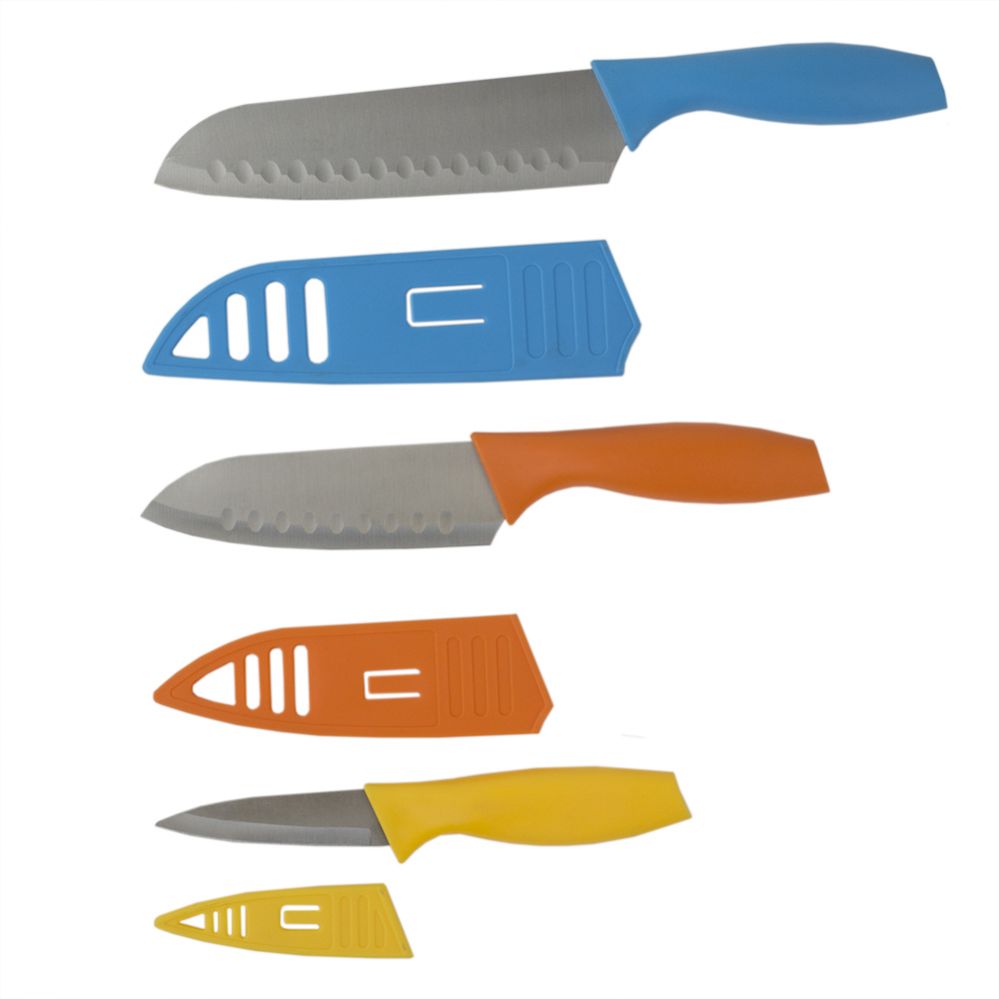 12 pieces Home Basics 3 Piece Stainless Steel Knife Set With Colorful Slip  Covers - Kitchen Knives - at 