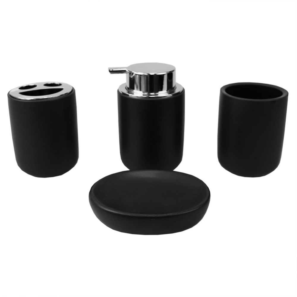 12 pieces of Home Basics Luxem 4 Piece Ceramic Bath Accessory Set, Black