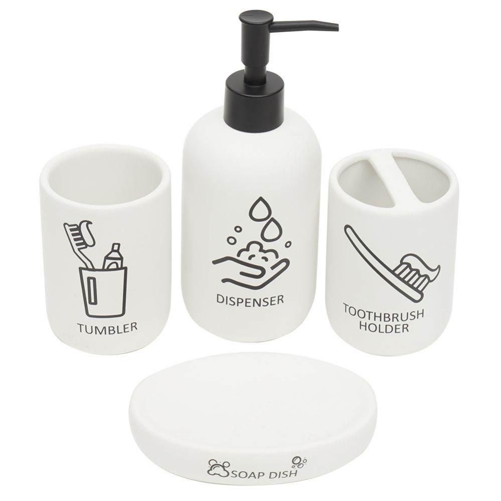 6 pieces of Home Basics Hygiene 4 Piece Dolomite Bath Accessory Set, White