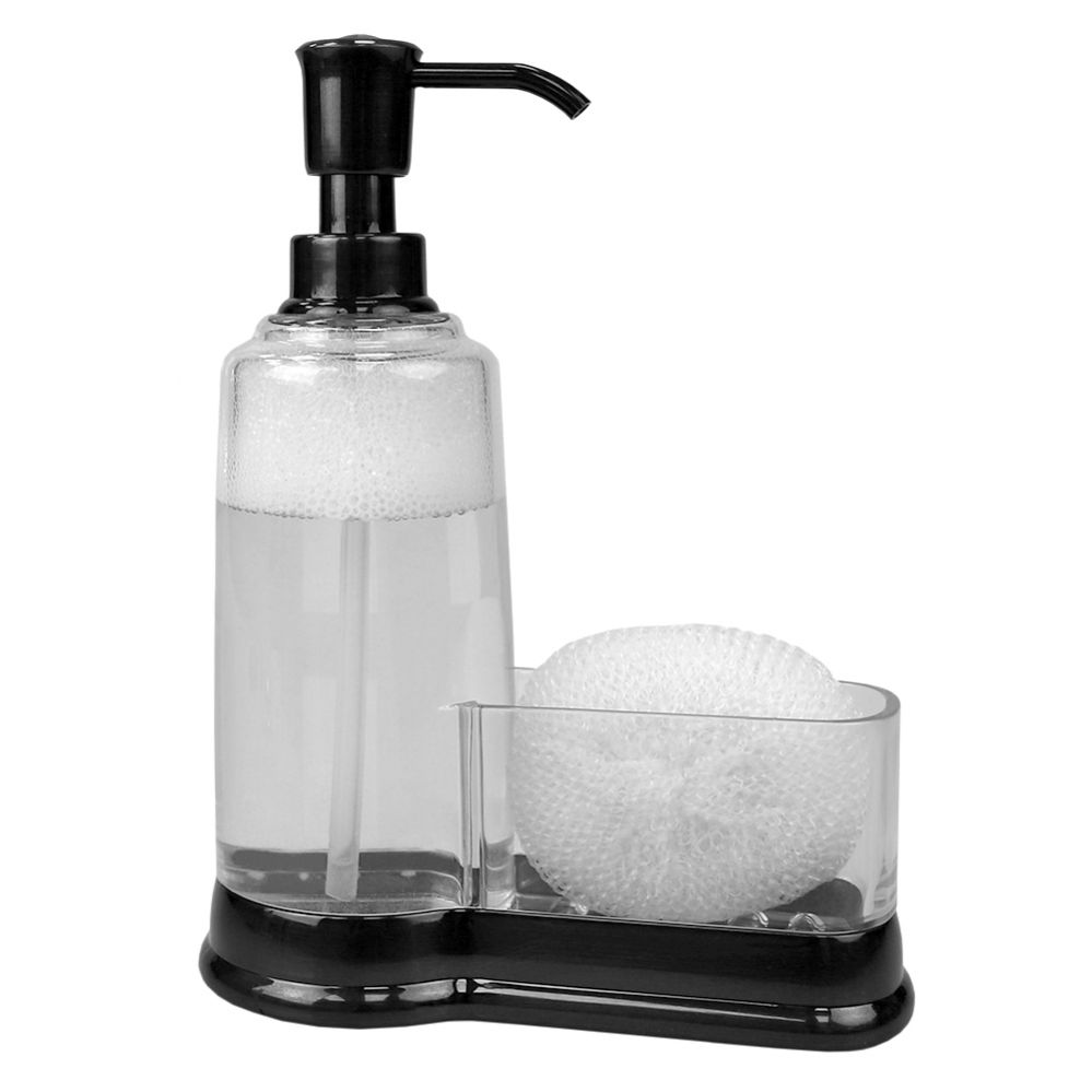 12 pieces of Home Basics Plastic Soap Dispenser With Sponge Compartment, Black