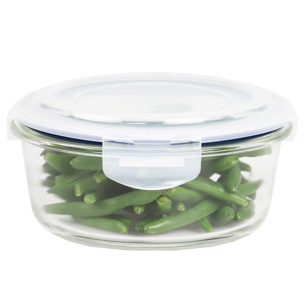 Michael Graves Design 40 Ounce High Borosilicate Glass Rectangle Food Storage Container with Indigo Rubber Seal