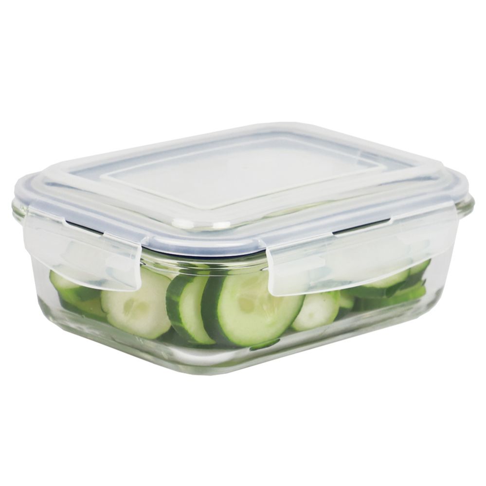 12 Wholesale Michael Graves Design 35 Ounce High Borosilicate Glass Rectangle Food Storage Container with Indigo Rubber Seal