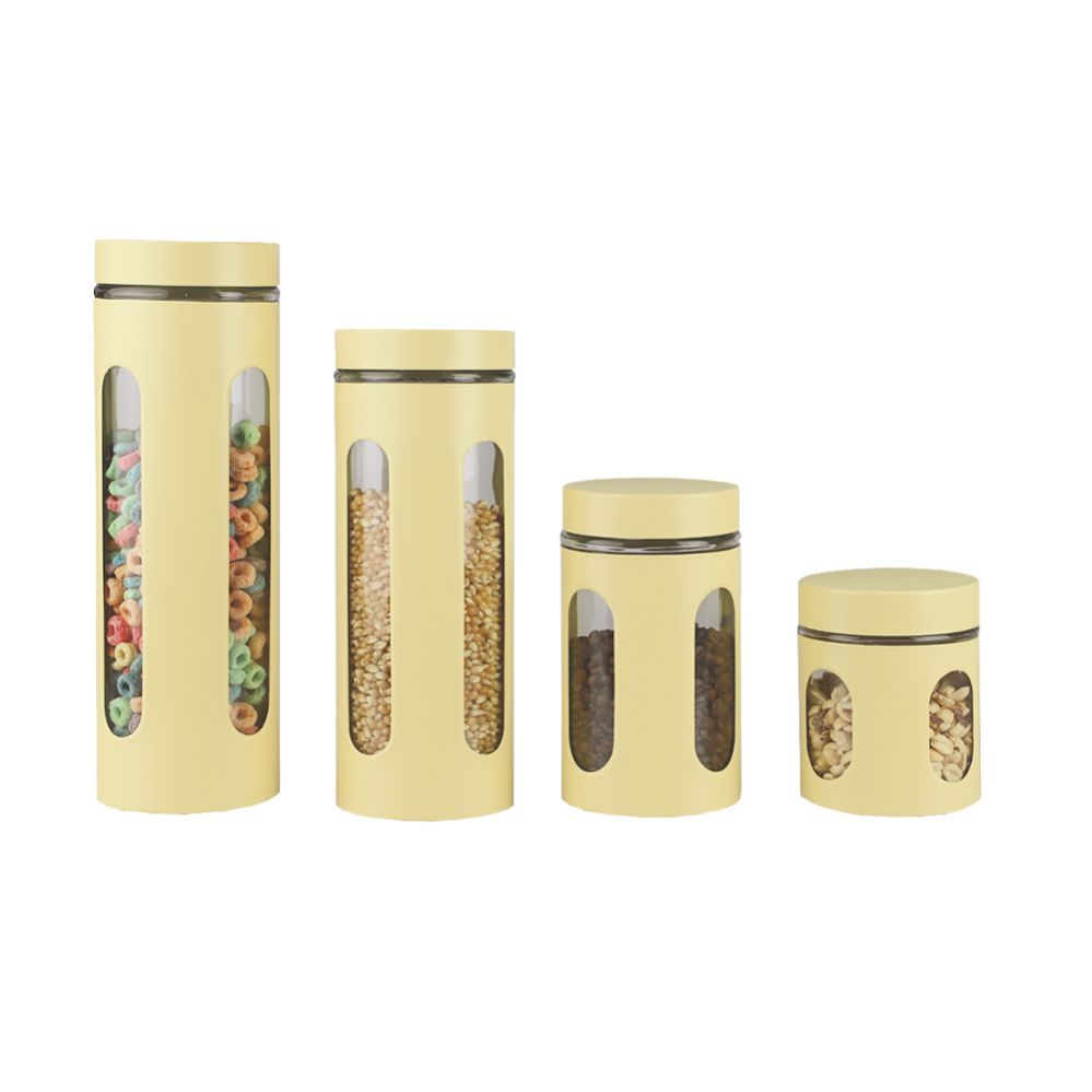 4 pieces Home Basics 4 Piece Stainless Steel Canisters with Multiple Peek-Through Windows, Yellow - Storage & Organization