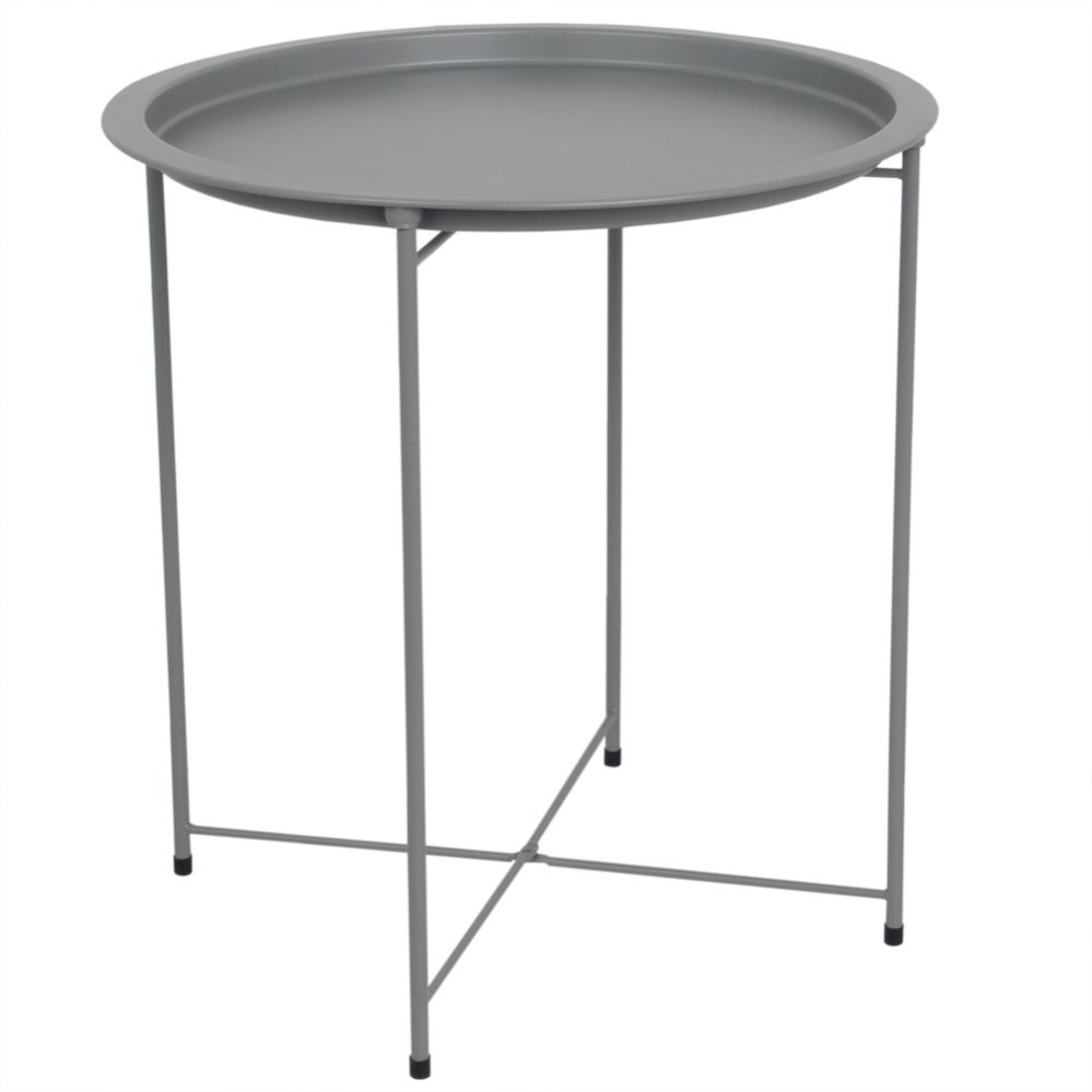 6 pieces of Home Basics Foldable Round MultI-Purpose Side Accent Metal Table, Matte Grey