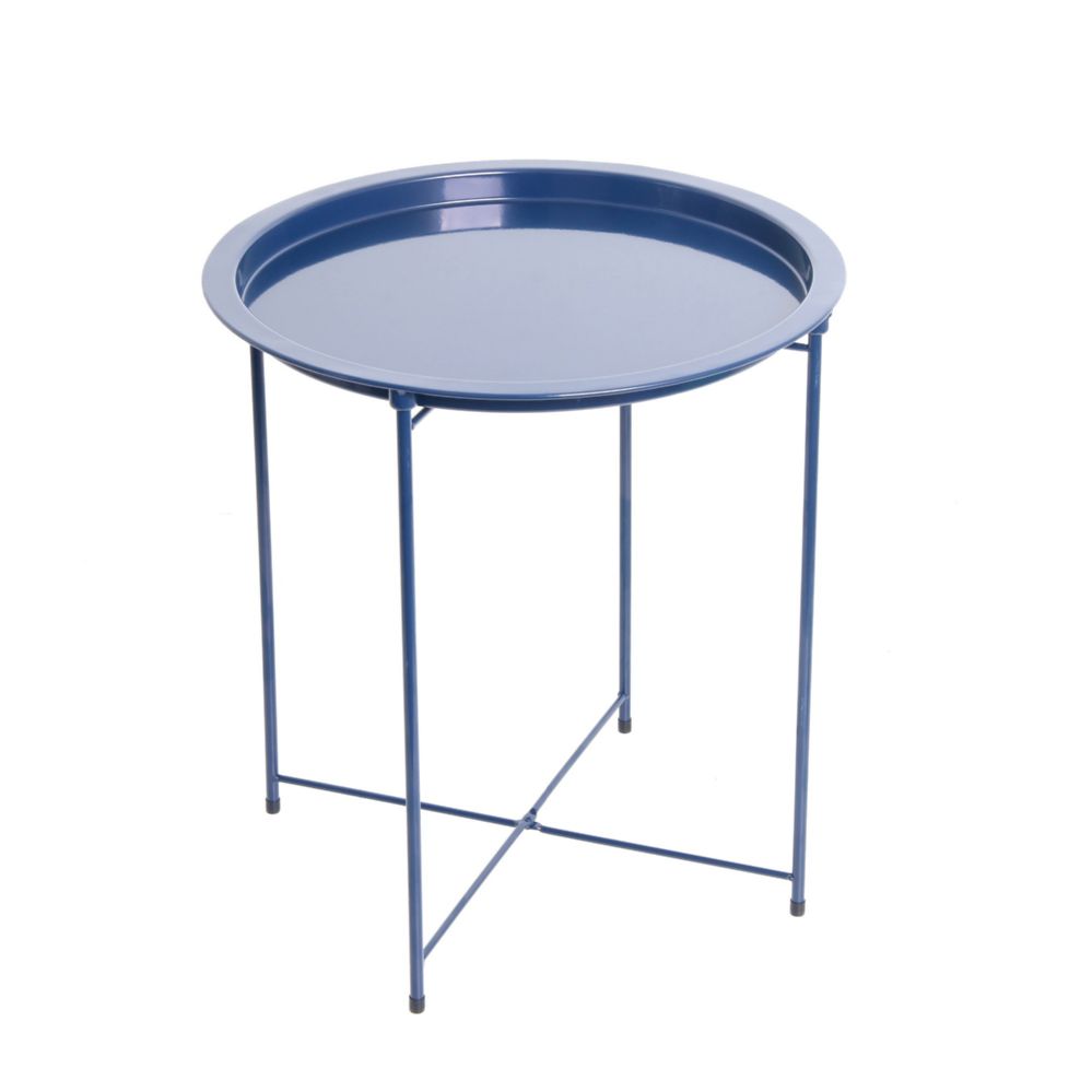 6 pieces of Home Basics Round Metal Tray Top Side Table, Navy