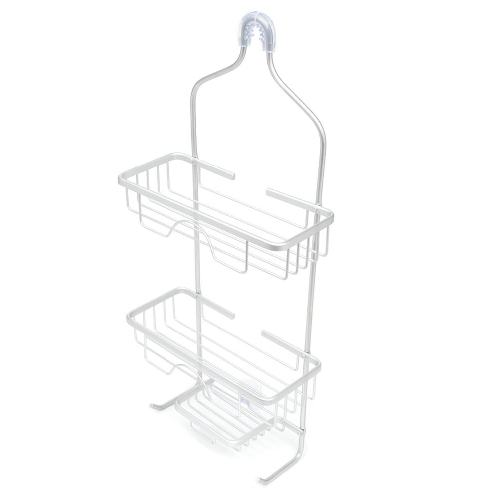 6 pieces of Home Basics 2 Tier Aluminum Shower Caddy with Lower Hooks and Soap Tray
