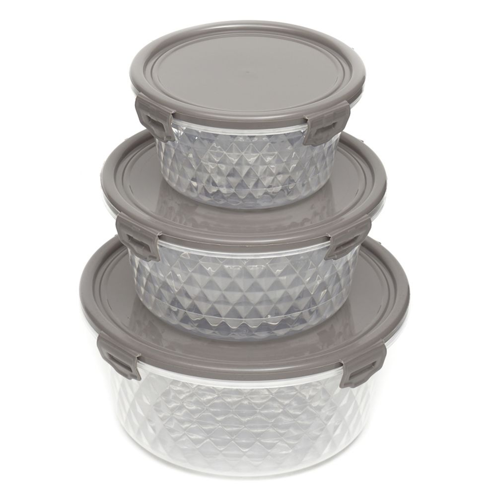 12 Wholesale Home Basics Crystal 3 Piece Round Food Storage Containers with Locking Lids