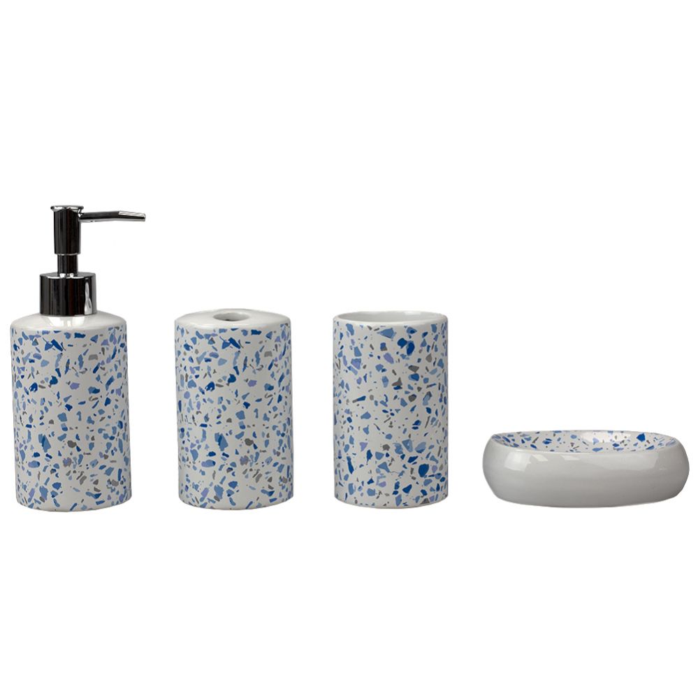 12 pieces of Home Basics Trendy Terrazzo 4 Piece Ceramic Bath Accessory Set, Blue