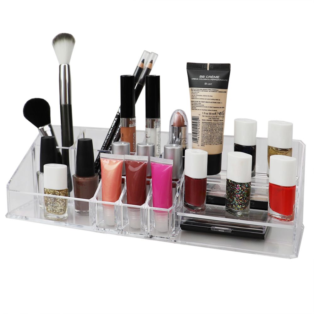 12 pieces of Home Basics Deluxe Make Up Palette Plastic Cosmetic Organizer, Clear