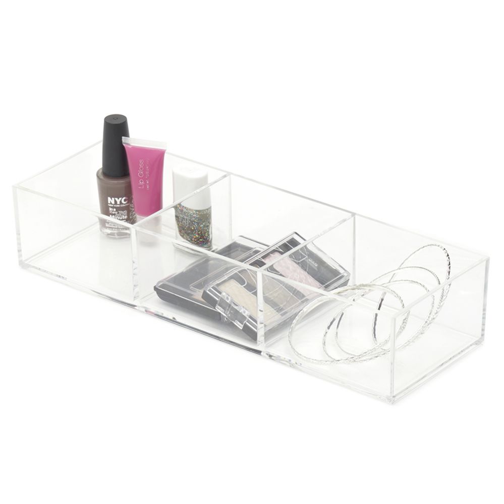 12 pieces of Home Basics 3 Compartment Plastic Cosmetic Organizer, Clear