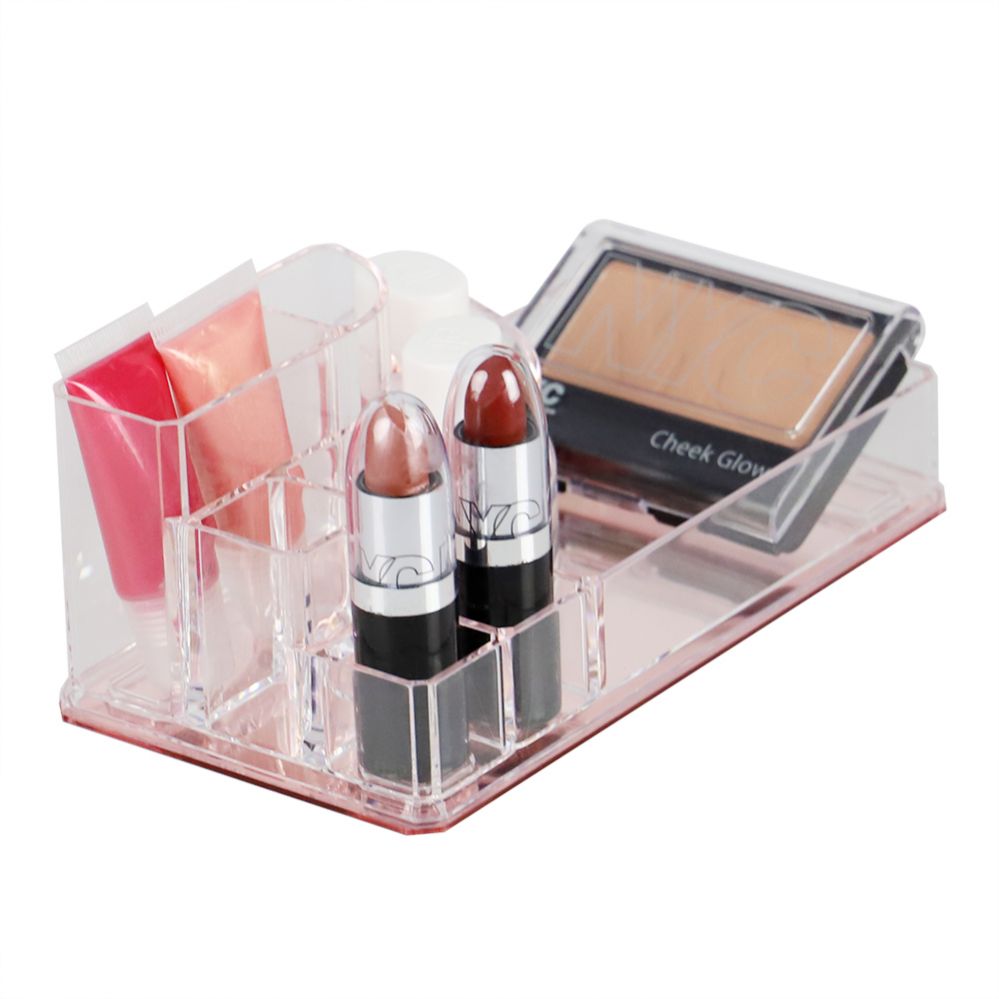 12 pieces Home Basics Deluxe Plastic Cosmetic Organizer With Rose Bottom - Storage & Organization