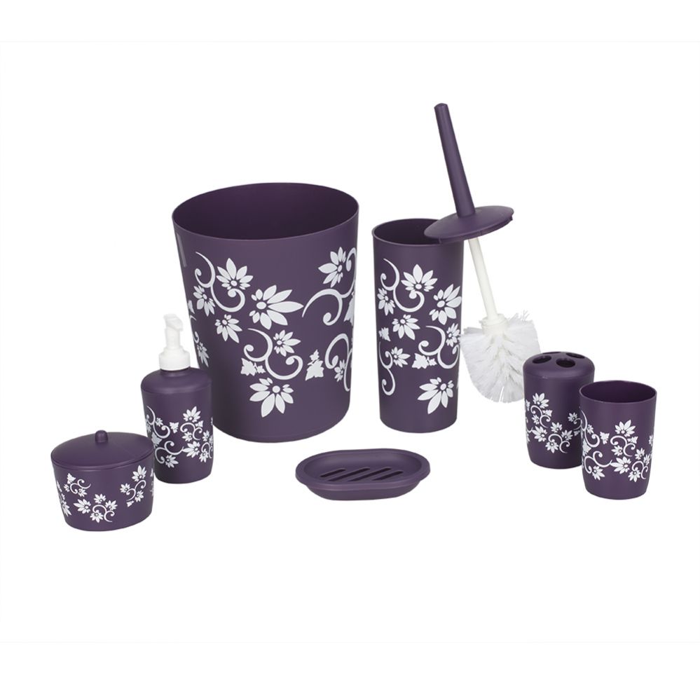 6 pieces of Home Basics 7 Piece Floral Bath Set, Purple