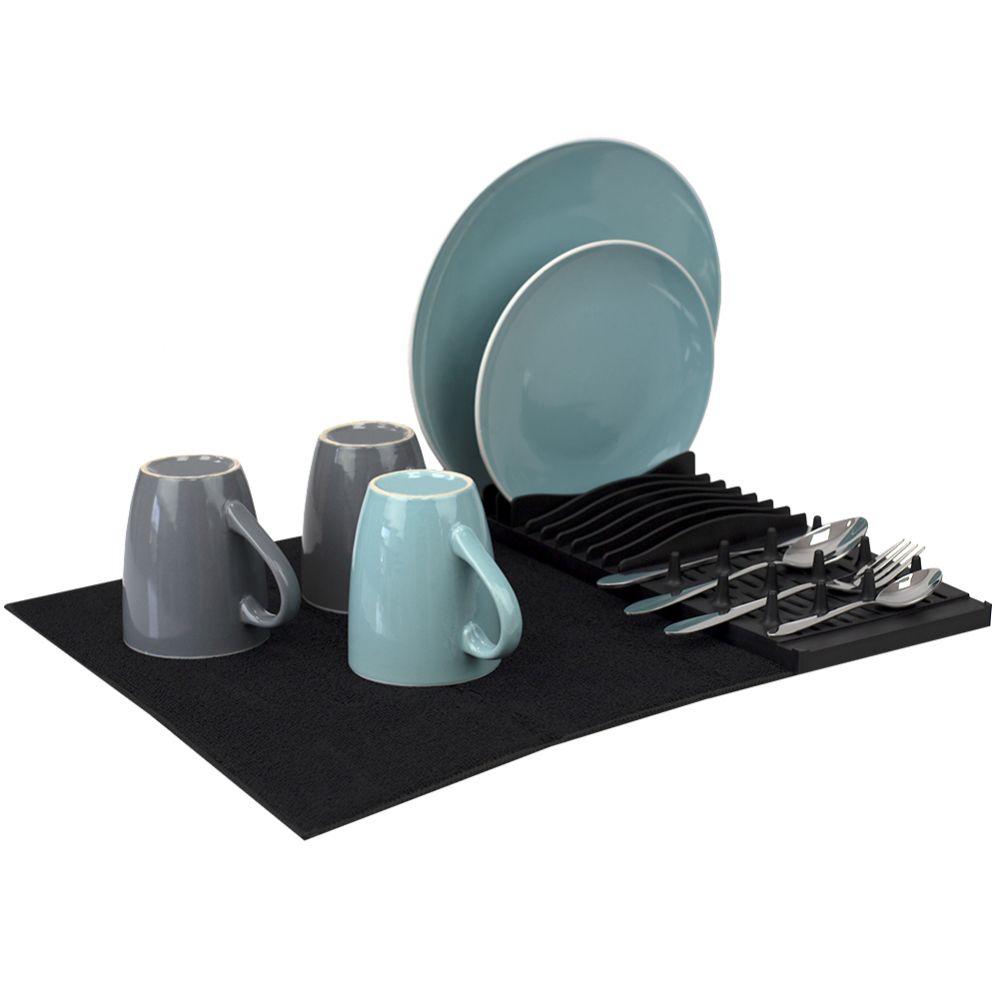 Plastic Dish Drying Rack with Buttoned Micro Fiber Drying Mat