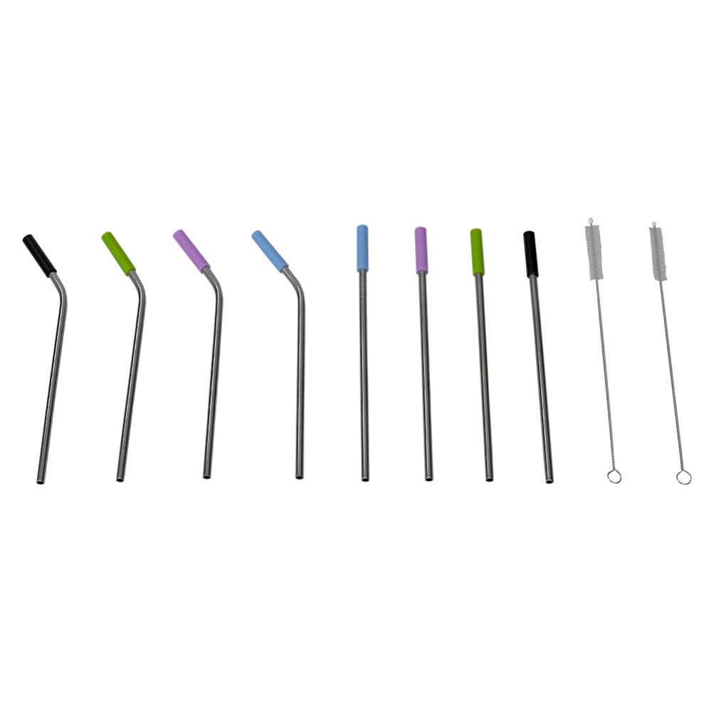 24 Wholesale Home Basics Soft Silicone Tip Stainless Steel Straw Set,  MultI-Color, (pack Of 10) - at 