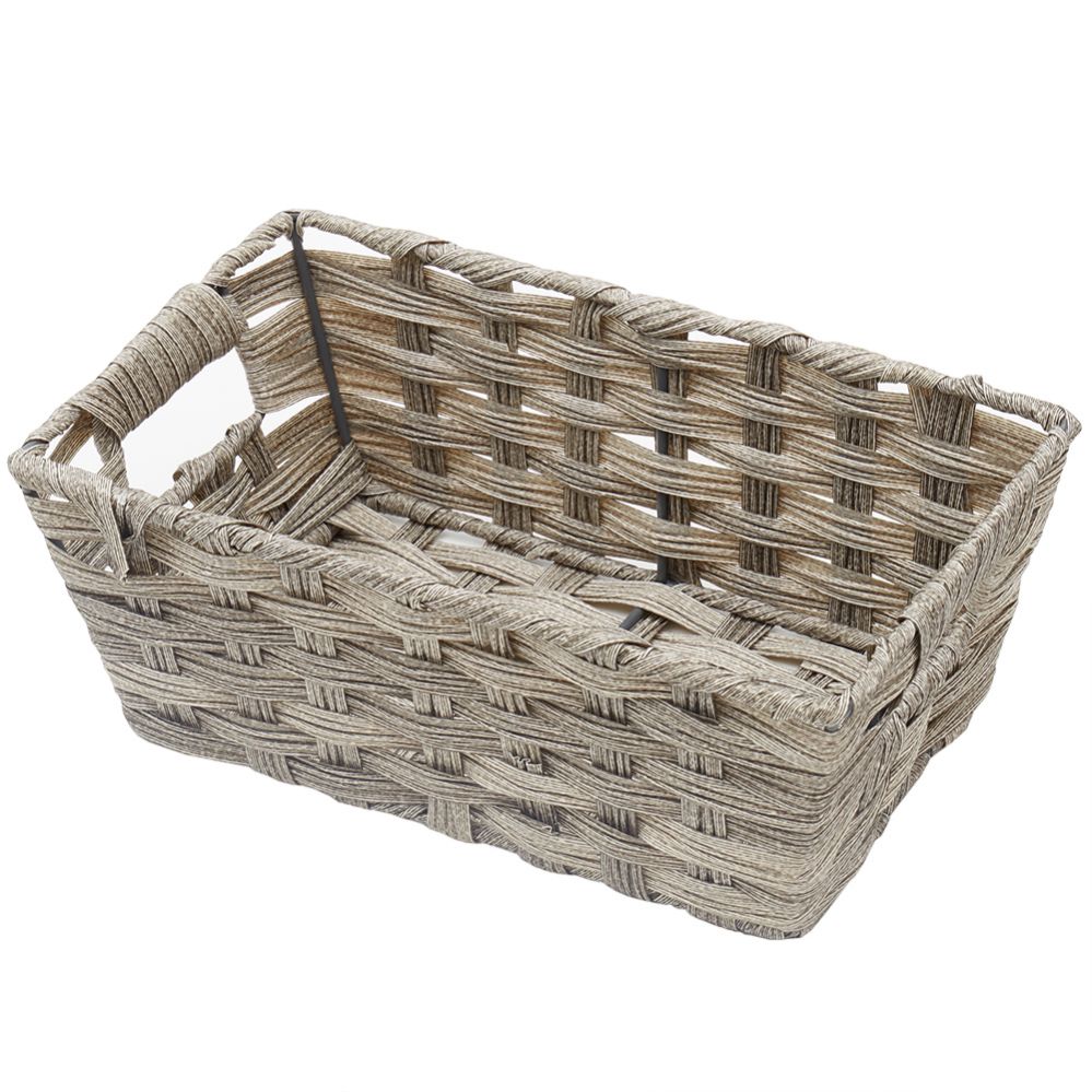 6 pieces Home Basics Small Faux Rattan Basket With CuTOut Handles