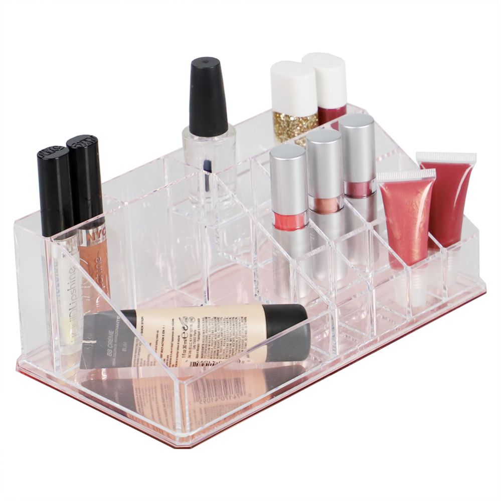 12 pieces Home Basics Large 16 Compartment Cosmetic Organizer with Rose Bottom - Storage & Organization