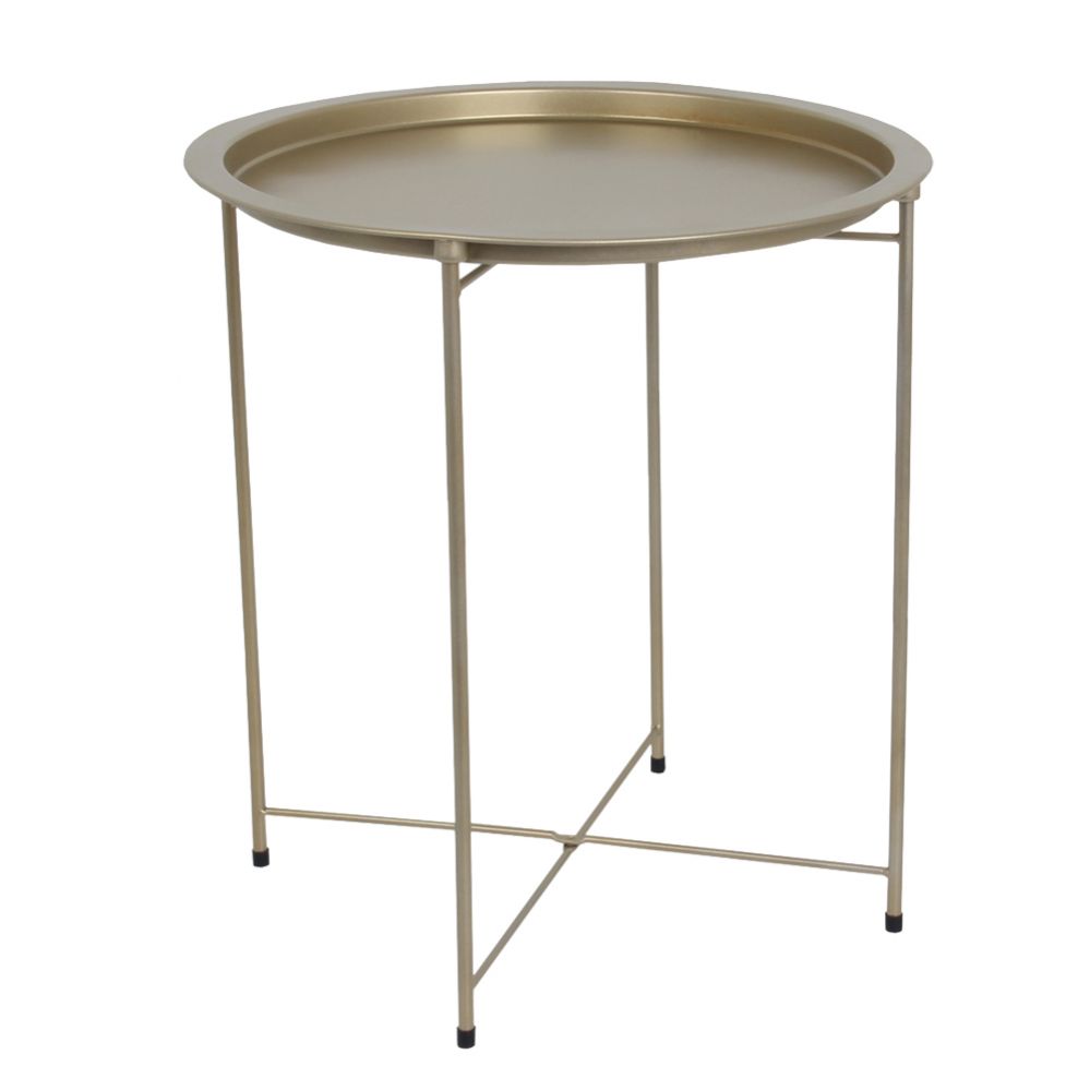 6 pieces of Home Basics Foldable Round MultI-Purpose Side Accent Metal Table, Brushed Gold