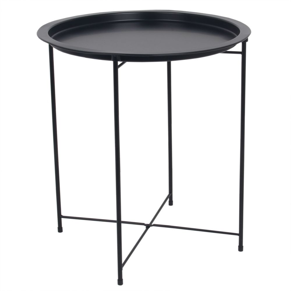 6 pieces of Home Basics Foldable Round MultI-Purpose Side Accent Metal Table, Matte Black