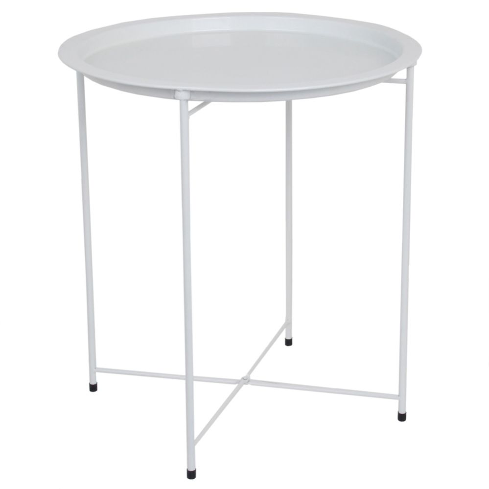 6 pieces of Home Basics Foldable Round MultI-Purpose Side Accent Metal Table, Matte White