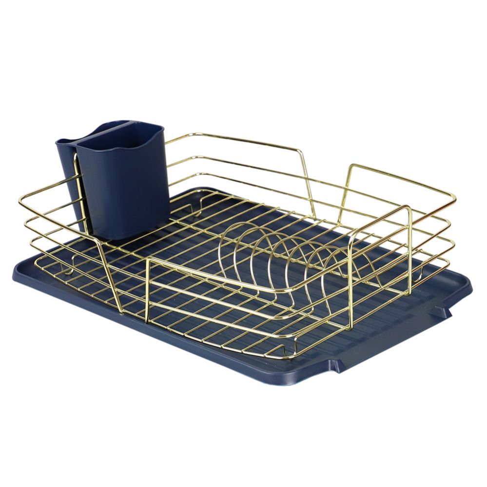6 pieces Michael Graves Design Deluxe Dish Rack With Gold Finish Wire And  Removable Dual Compartment Utensil Holder, Navy Blue/gold - Dish Drying  Racks - at 