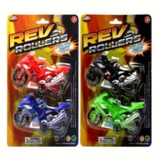 72 Wholesale 2 Pieces 5 Inch Rev Roller Motorcycle On Card Assorted Color