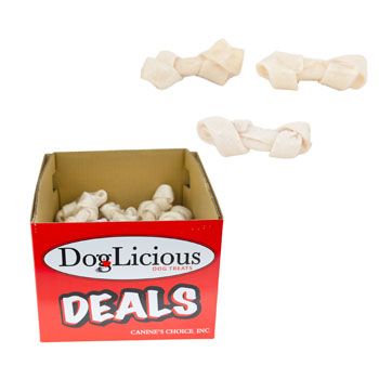 72 pieces of Dog Chew Rawhide Knotted Bone4-5 Inch Natural White In Pdq
