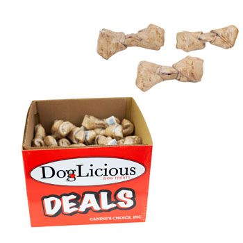72 pieces of Dog Chew Rawhide Knotted Bone4-5 Inch Peanut Butter In Pdq