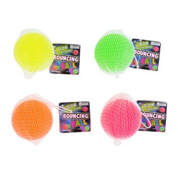 48 pieces of Bouncing Ball Glow In The Dark 2.3in 4asst Color Netbag/htpink/orange/yellow/green