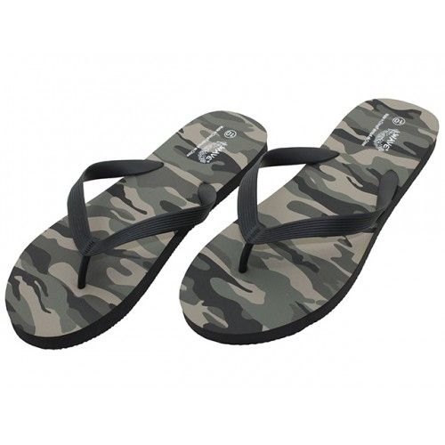 48 Wholesale Men's Wave Comfortable Super Soft Upper Green Camouflage Thong Sandals