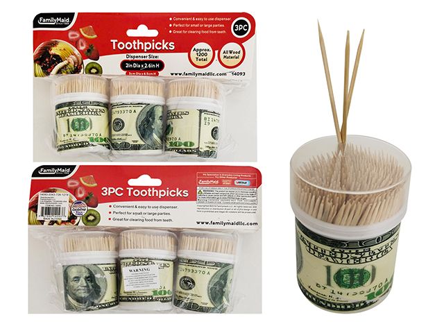 96 Pieces of 3-Piece Toothpicks Us Dollar Design 2 Inches Dia X 2.6 Inches H