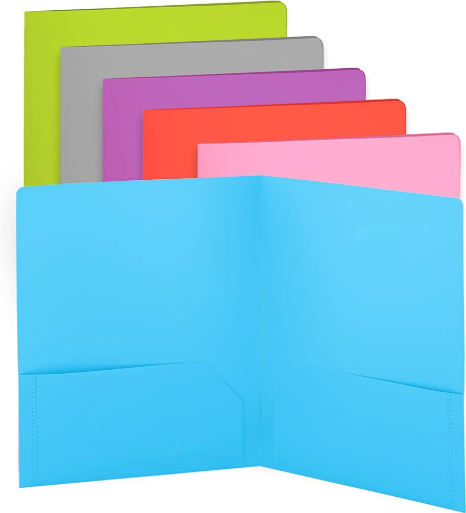 24 pieces of Plastic Solid Color 2-Pockets Poly Portfolio, Blue