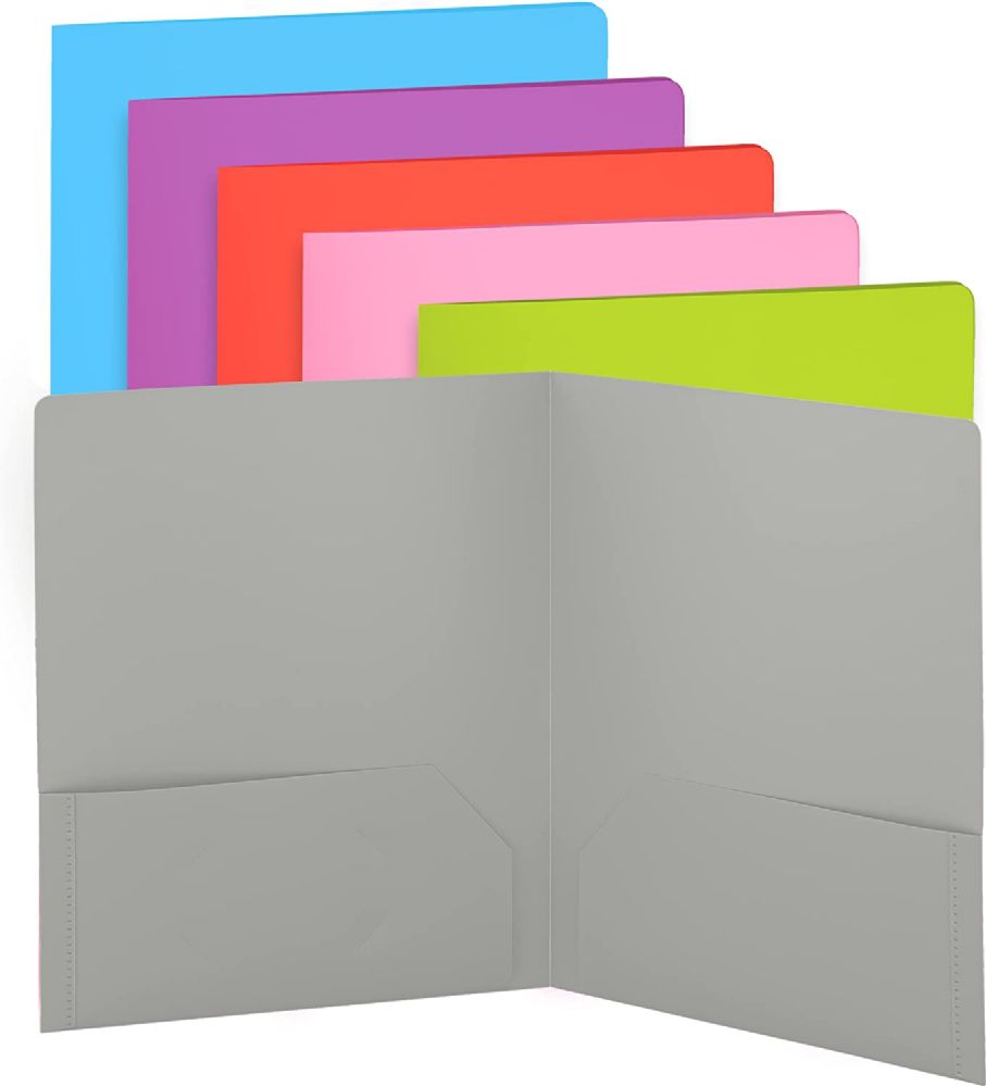 24 pieces of Plastic Solid Color 2-Pockets Poly Portfolio, Gray