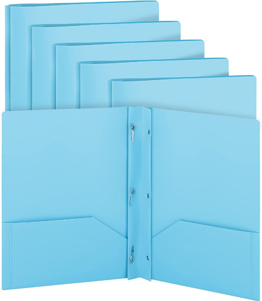 96 pieces of Plastic Solid Color 2-Pockets Poly Portfolio W/ 3 Prongs, Blue