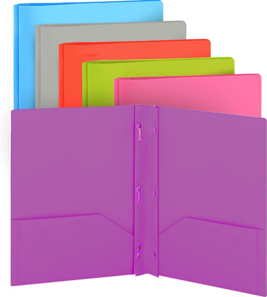 96 pieces of Plastic Solid Color 2-Pockets Poly Portfolio W/ 3 Prongs, Purple