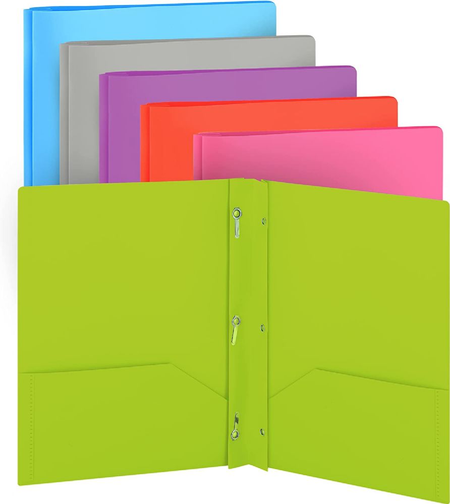 96 pieces of Plastic Solid Color 2-Pockets Poly Portfolio W/ 3 Prongs, Green
