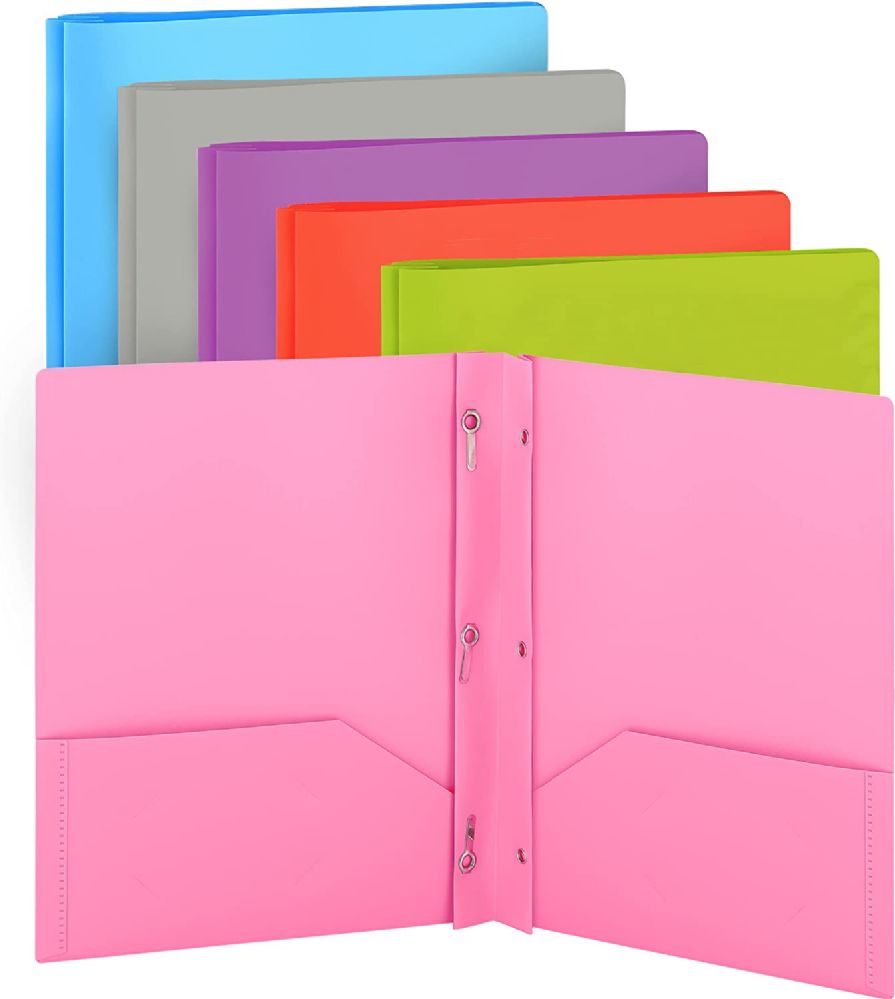 96 pieces of Plastic Solid Color 2-Pockets Poly Portfolio W/ 3 Prongs, Pink