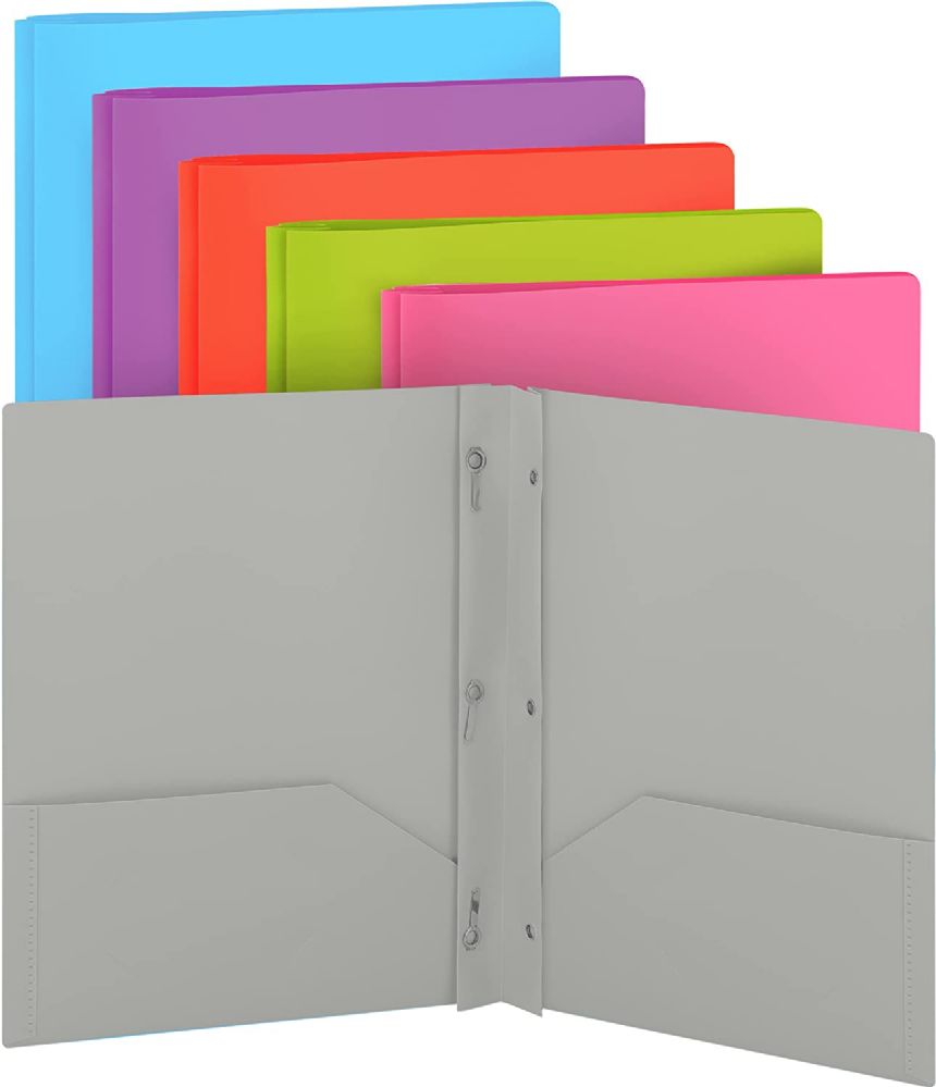 96 pieces of Plastic Solid Color 2-Pockets Poly Portfolio W/ 3 Prongs, Gray