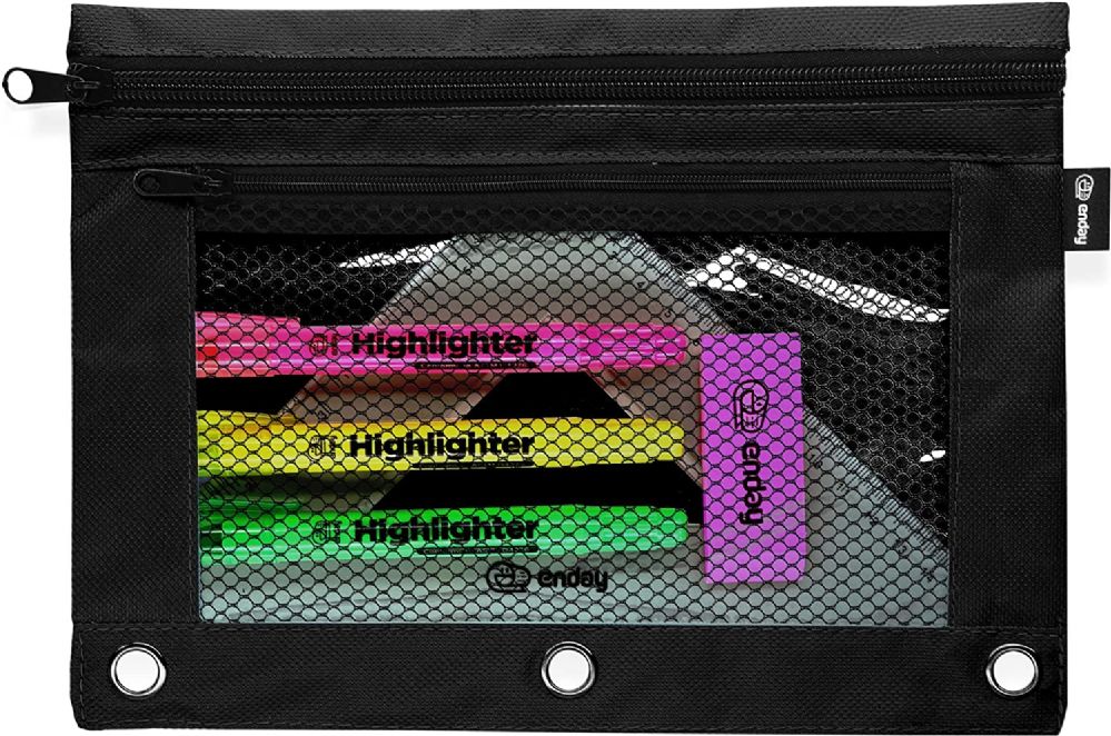 24 pieces Double Zipper 3-Ring Pencil Pouch With Mesh Window