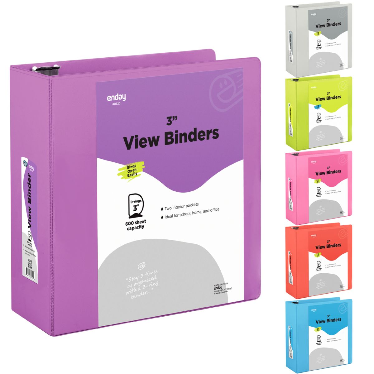 12 Pieces 3" SlanT-D Ring View Binder W/ 2 Pockets, Purple - Binders