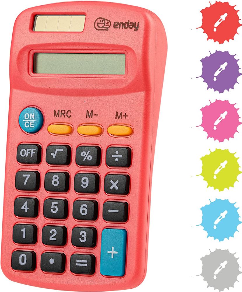 24 pieces of 8-Digit Dual Power Pocket Size Calculator, Red