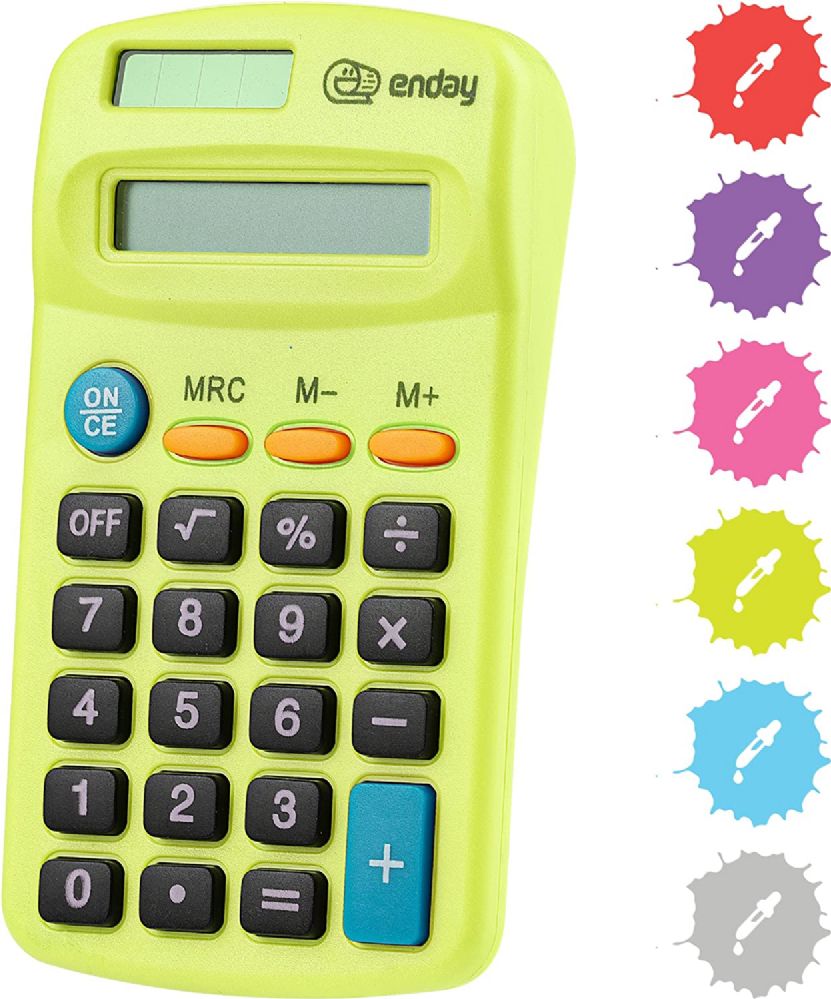 24 pieces of 8-Digit Dual Power Pocket Size Calculator, Green