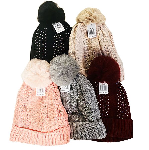24 Pieces Women's Rhinestone Thermal Winter Hat - Winter Beanie Hats