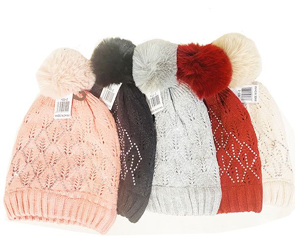 24 Pieces Lady Fashion Rhinestone Thermal Hat - Winter Beanie Hats