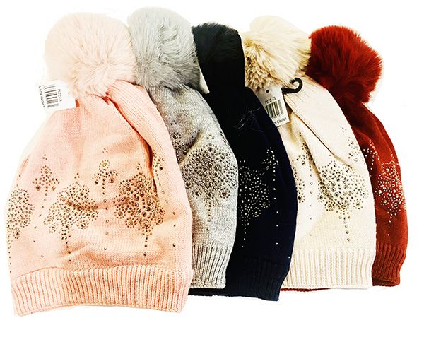 24 Pieces Lady Rhinestone Thermal Hat - Winter Beanie Hats