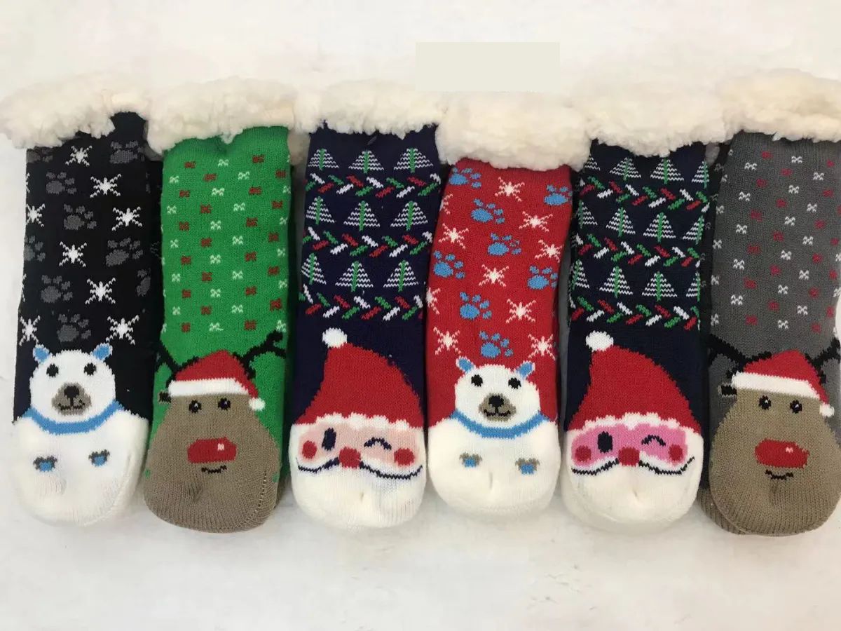 24 Bulk Christmas Kid's Fuzzy Sherpa Sock